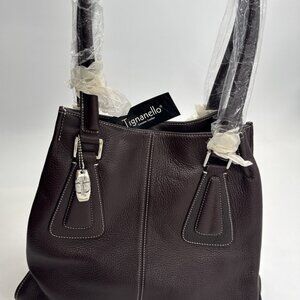 TIGNANELLO Pebble Leather Shoulder Bag Purse Brown Accordion Pockets NEW